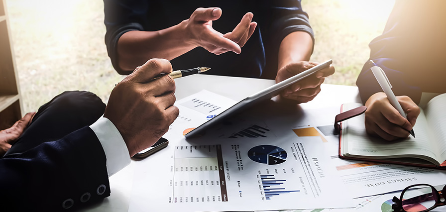 a meeting group discussing business