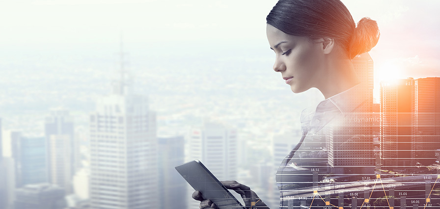 a woman using her tablet to  view range of accounts